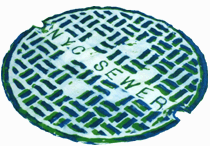 The same painting after Nilsen applied a second layer of blue acrylic paint.  (Detail of a 'NYC Sewer' cover painting)